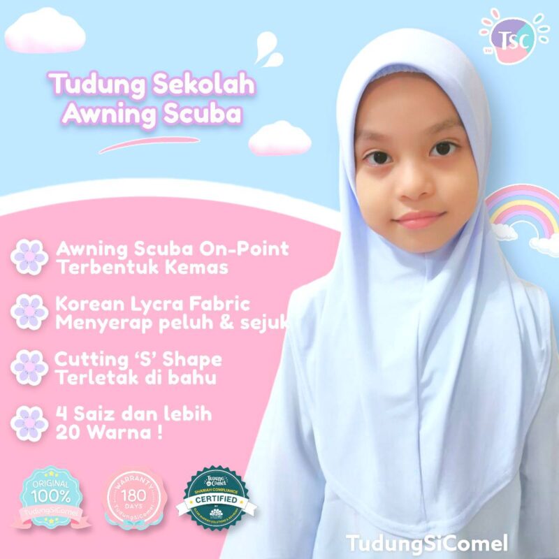 Tudung Sekolah Awning Scuba  (Borong 10 helai) - Image 4